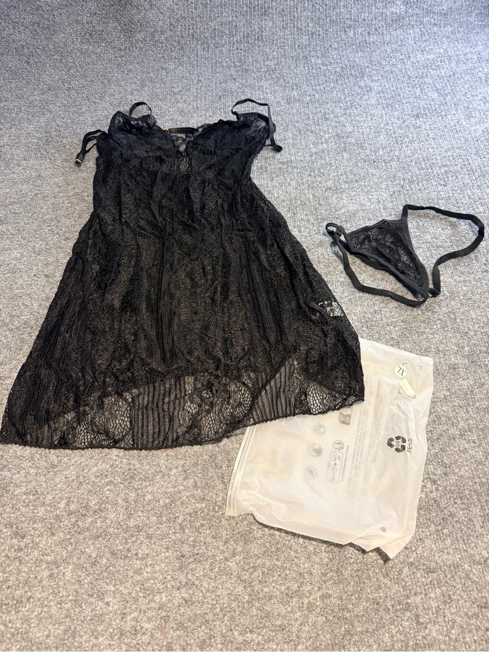 Black Lace Sheer Chemise with Matching Thong - Women's Intimates